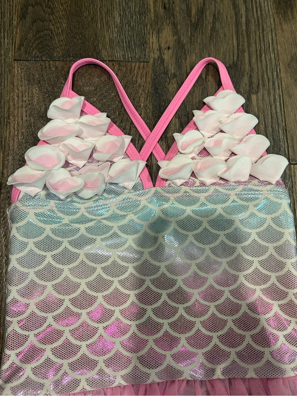 Floatimini Pink Floral Appliqué Girls Mermaid Swimsuit Size 4